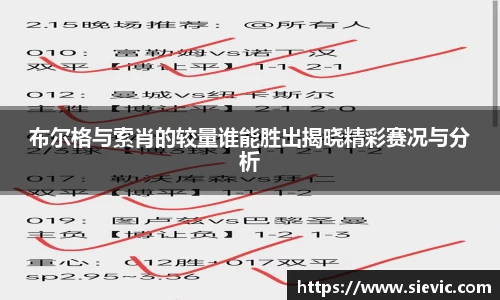 布尔格与索肖的较量谁能胜出揭晓精彩赛况与分析